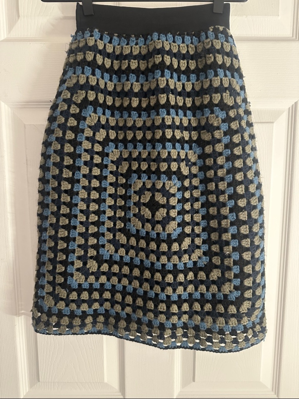 Blue, Green & Black Crocheted Elastic Waistband Skirt